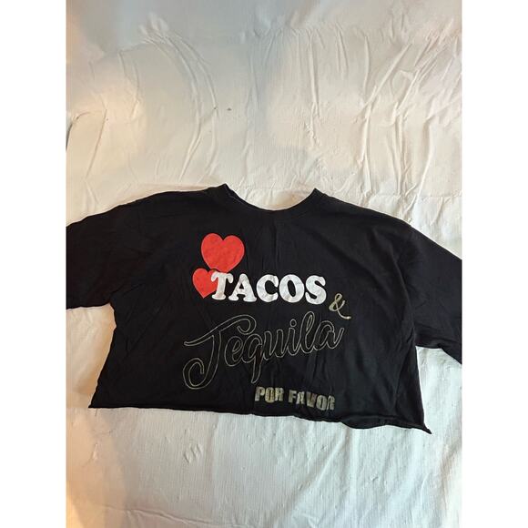 "Tacos & Tequila Por Favor" Cropped Women's Top Size Large GUC - Picture 1 of 5